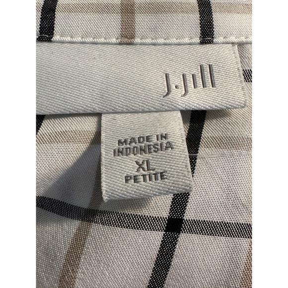 J. Jill Long Sleeve Shirt Size XL Petite Black‎ White Tan Windowpane Plaid NEW - Picture 6 of 10